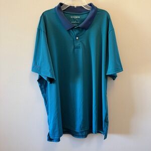 BONOBOS GOLF Men's Blue Green Striped Polo Shirt XL Standard Fit Short Sleeve